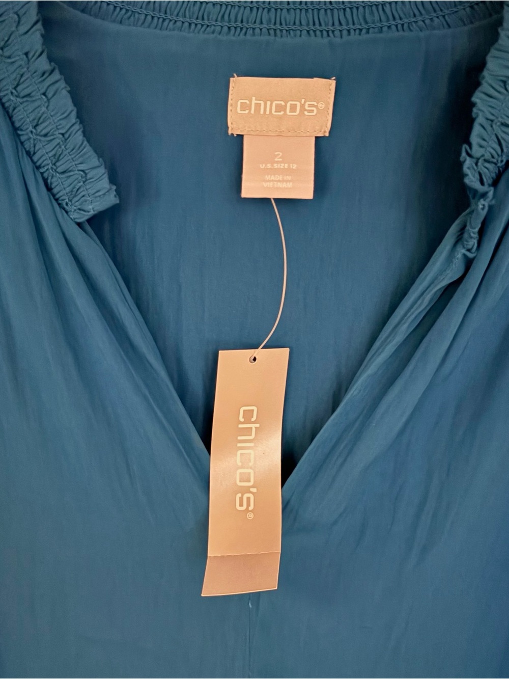 Chico's Blue V-Neck 3/4 Sleeve Dress - Picture 5 of 6